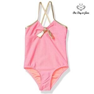 Kensie Girl Metallic Texture Bow-tie One Piece Swimsuit Size 4